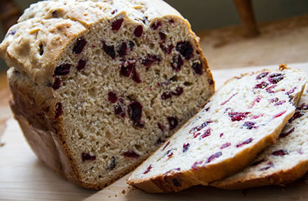 Gluten free vegan toasted oat fruit bread made with Montana Gluten Free all purpose flour