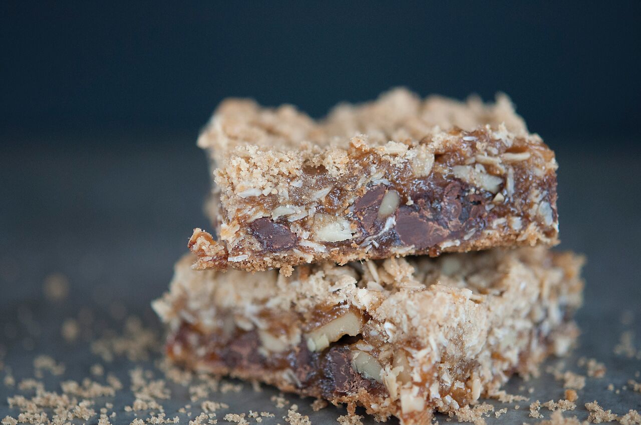 Gluten free no-bake chocolate oatmeal bar made with Montana Gluten Free raw oatmeal