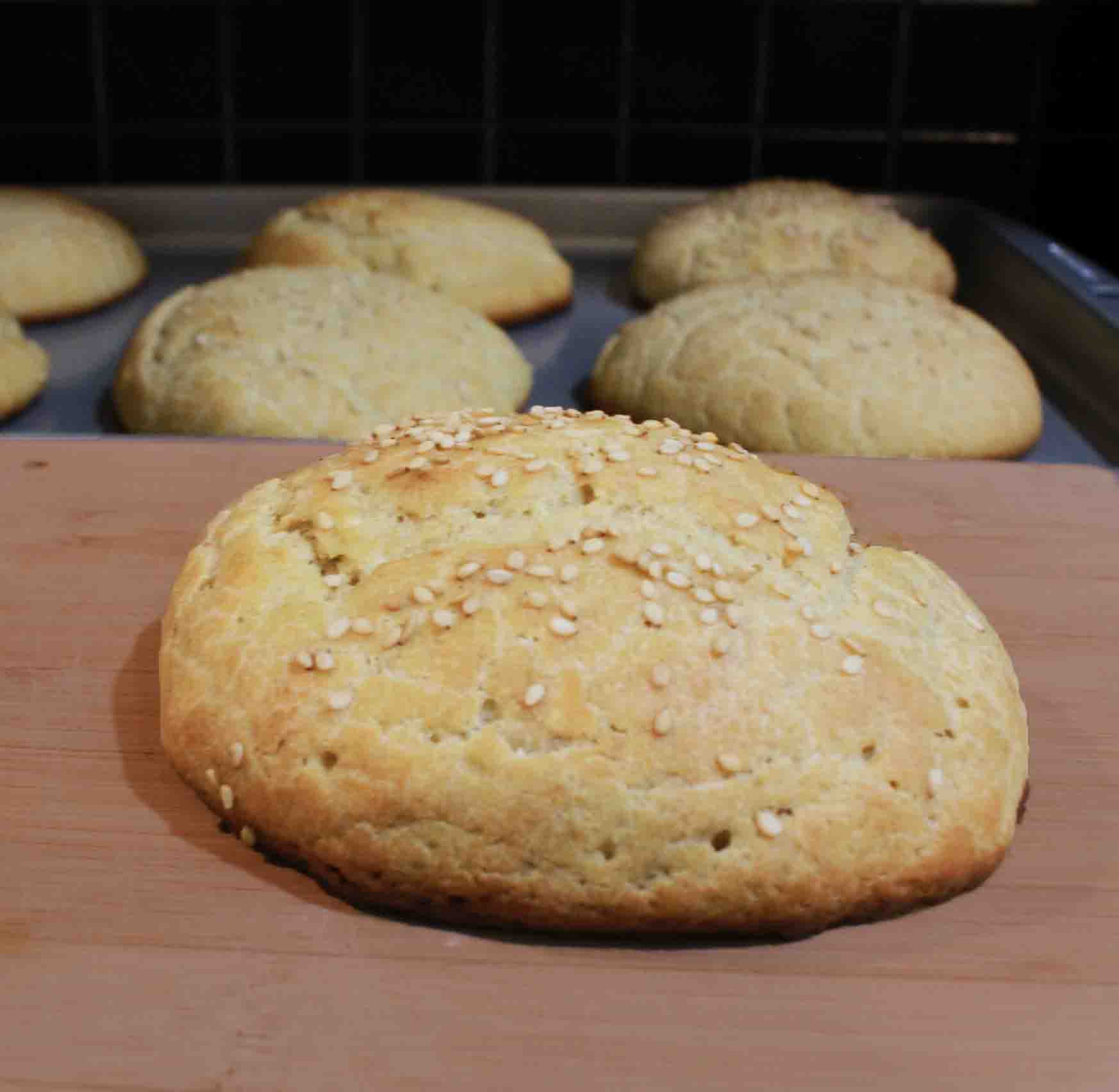 Gluten free hamburger bun made from Montana Gluten Free all purpose flour